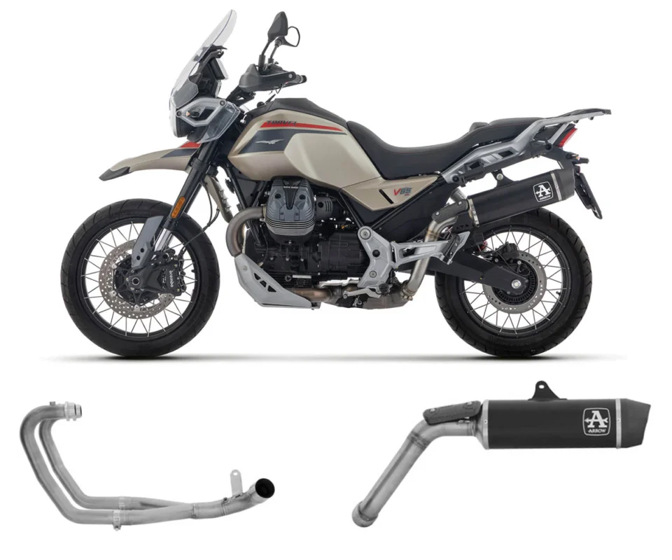 Promozione Esclusiva Terminale Arrow Indy Race alluminio Dark+Collettori No Uso Stradale MOTO GUZZI V85 TTModelli dal 2025 al 2026 71998AKN + 71803MI