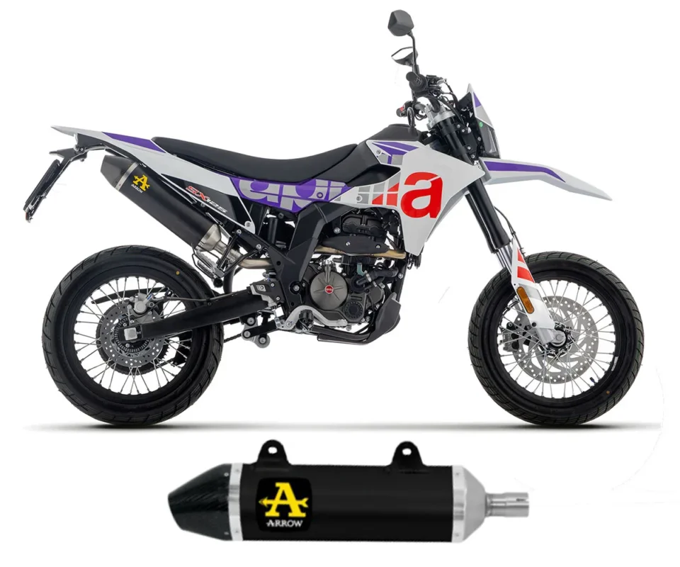 Terminale di Scarico Arrow Thunder Aluminio Nero per Aprilia RX / SX 125Modelli dal 2025 al 2026 52013AKN Pagamento Sicuro