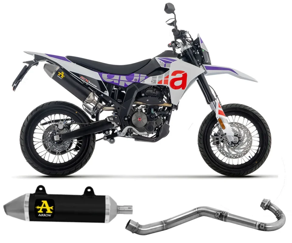 Prezzo Ridotto Scarico Completo Arrow Thunder Aluminio Nero con fondello INOX per Aprilia RX / SX 125Modelli dal 2025 al 2026 52013AON + 52007PD
