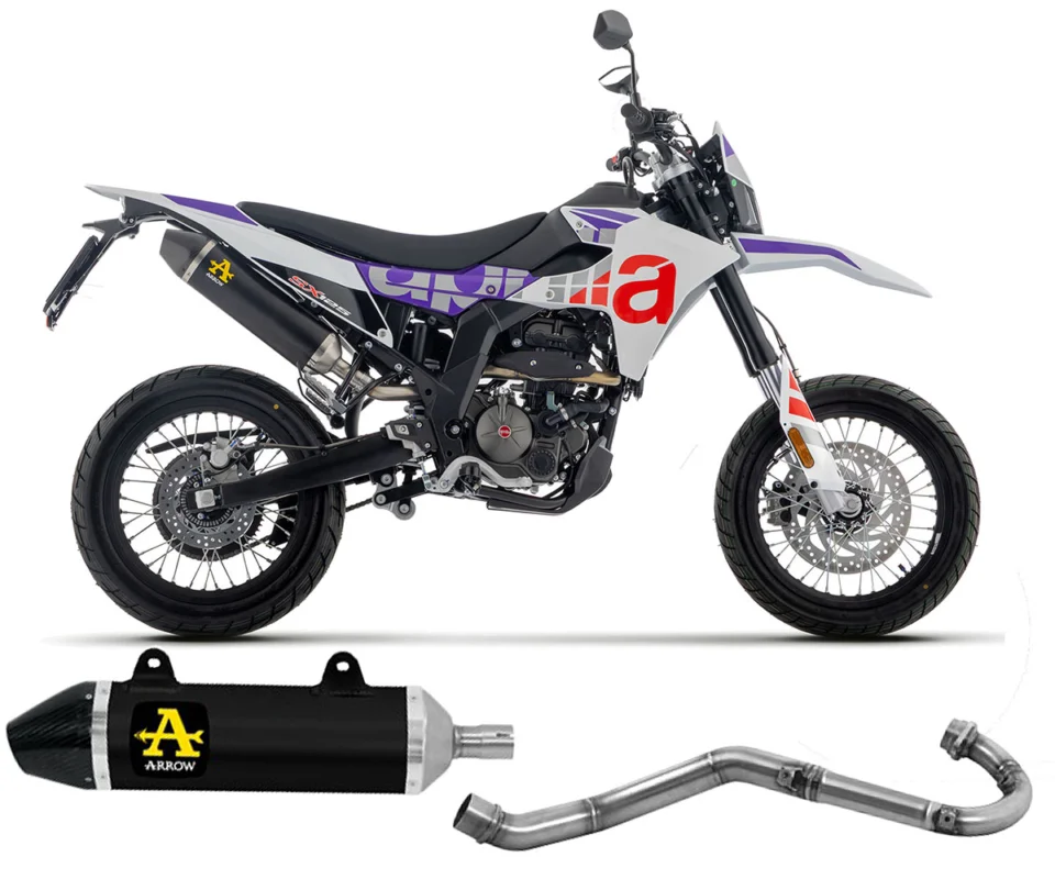 Prezzo Scontato Scarico Completo Arrow Thunder Aluminio Nero per Aprilia RX / SX 125Modelli dal 2025 al 2026 52013AKN + 52007PD