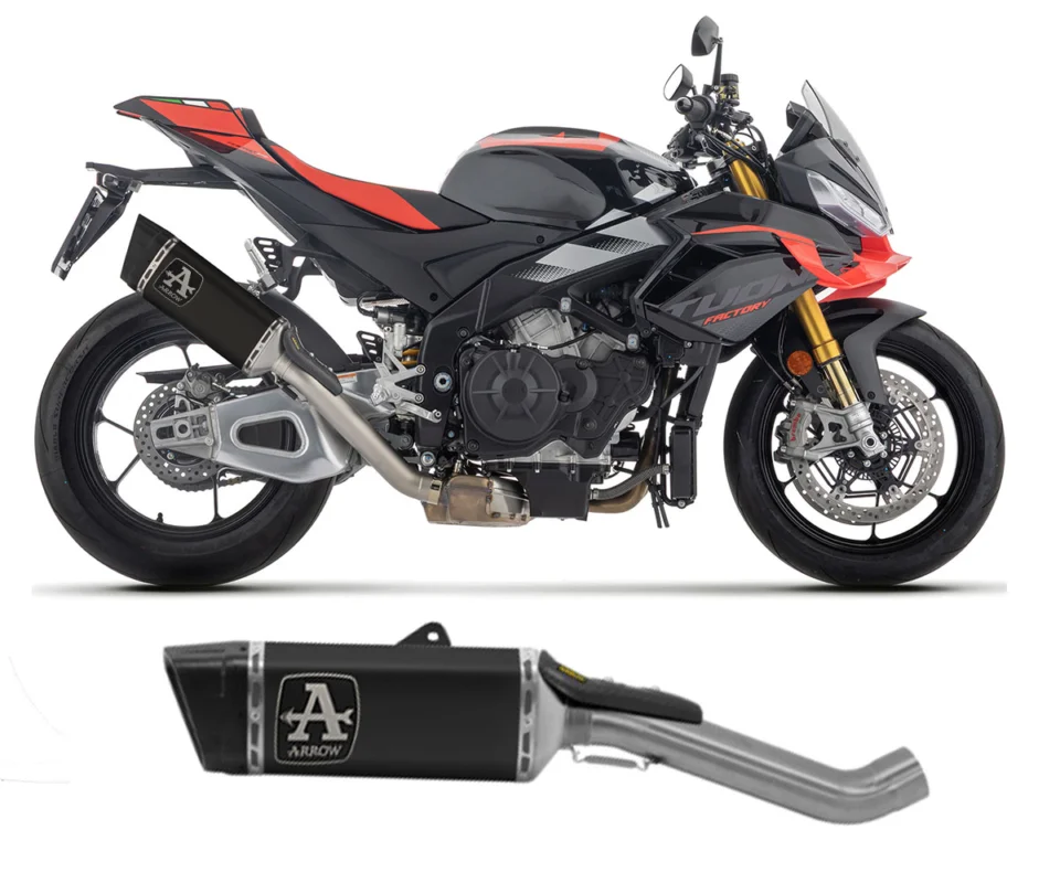 Solo Oggi Terminale di Scarico Arrow Pista Dark Titanio Nero con raccordo in Titanio per APRILIA TUONO 1100 V4Modelli dal 2025 al 2026 71003PTN