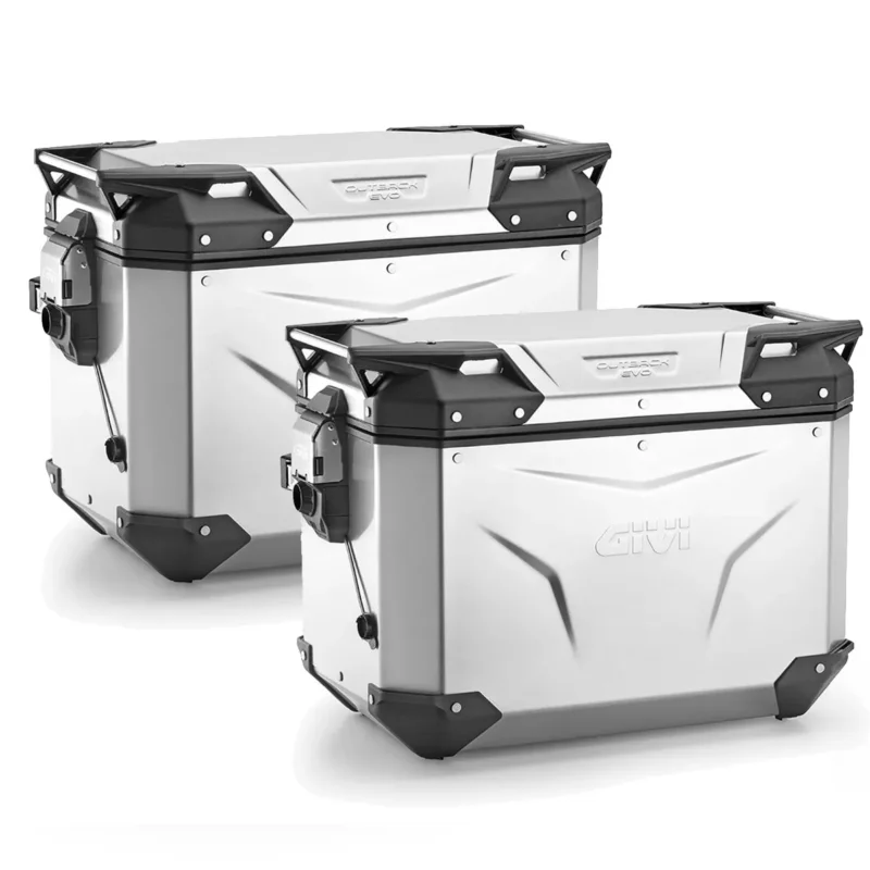 Must-Have Givi Coppia Valigie Laterali Trekker Outback EVO Smart Alluminio 48Lt + Kit Honda X-Adv 750Modelli dal 2024 al 2026. OBKEV48AL + OBKEV48AR + PLO1188CAM