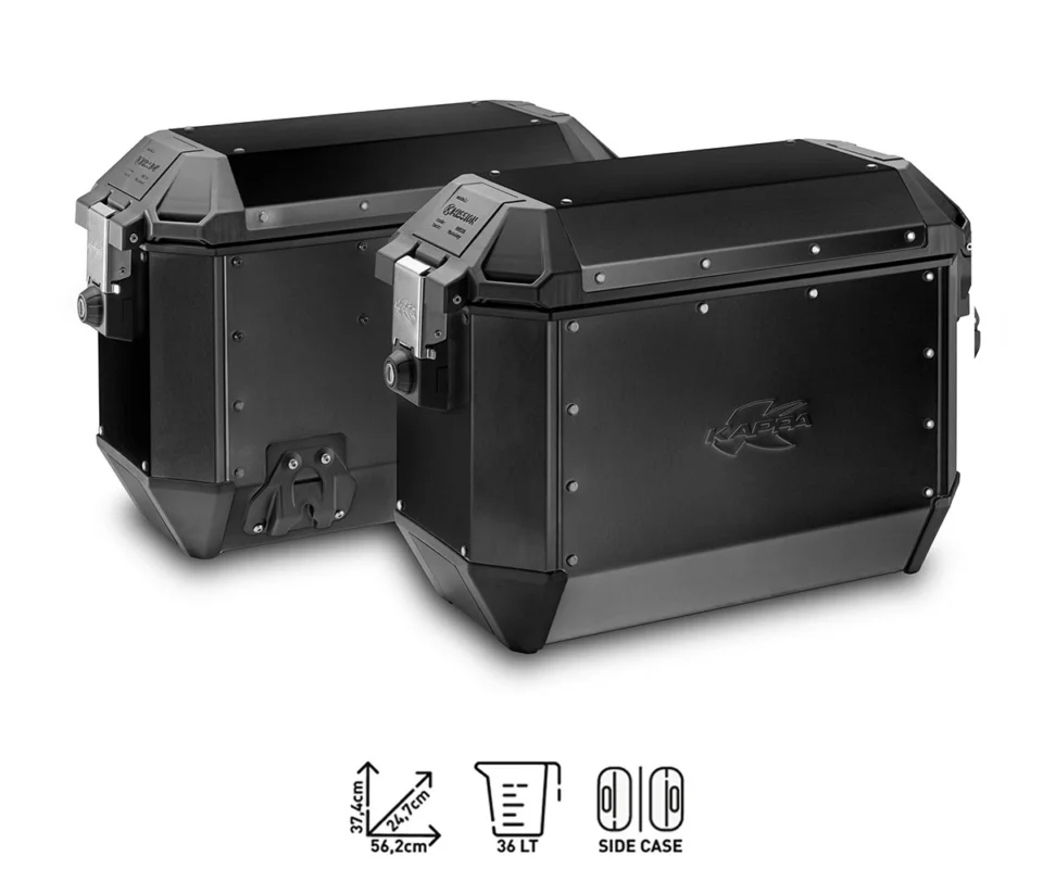 Affare Coppia Valigie Laterali Alluminio Black K MISSION 36Lt. KAPPA + Portavaligia per MOTO GUZZI V85 TTModelli dal 2024 al 2026 KMS36BPACK2 + KLO8209MK