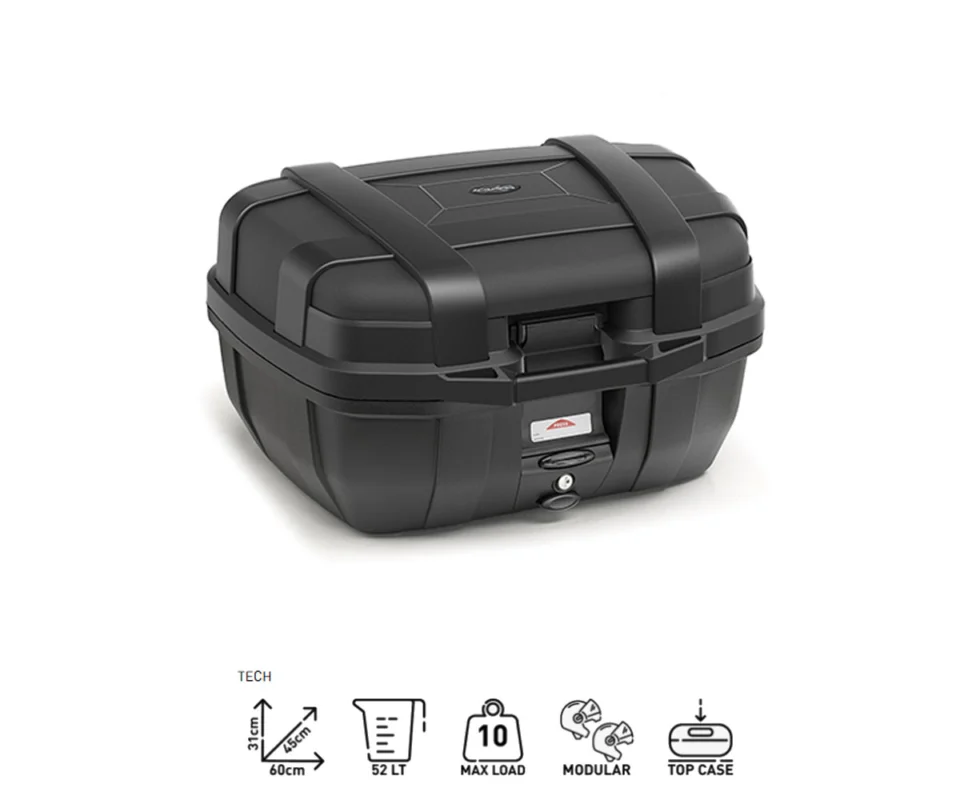 Nuova Collezione Valigia Garda 52Lt Cover Verniciato Nero Opaco KAPPA + Porta pacchi per MOTO GUZZI V85 TTModelli dal 2024 al 2026 KGR52NN + KRA8209