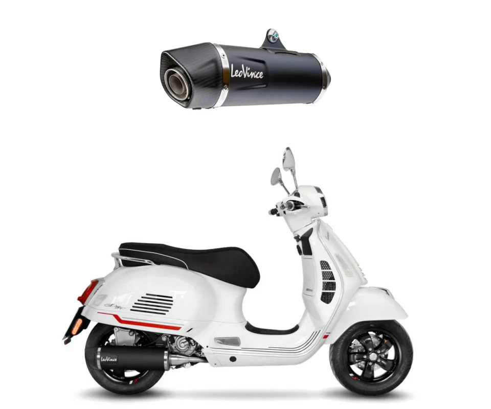 Spedito Oggi Terminale di Scarico Leovince NEROper Piaggio Vespa 300Modelli dal 2021 al 2024 14071K