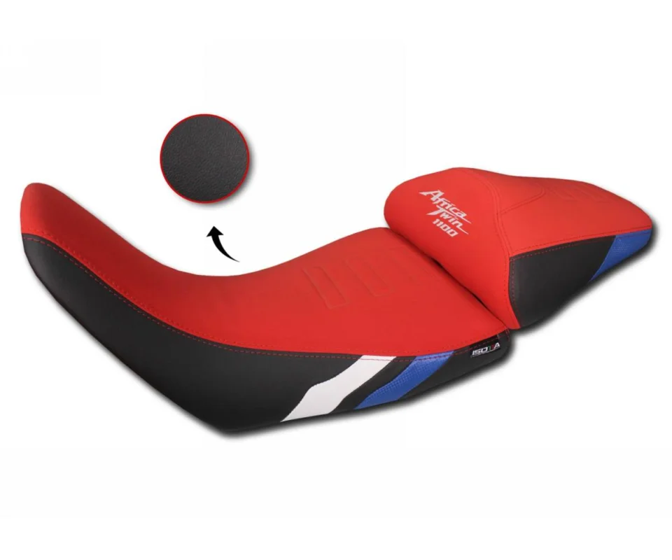 Sella Isotta Anteriore Rialzata Comfort Rossa E Nera Con Dettagli Blu E Bianchi Per Honda Africa Twin Crf 1100 LModelli dal 2024 al 2026 SE203-R2 Vendita Finale