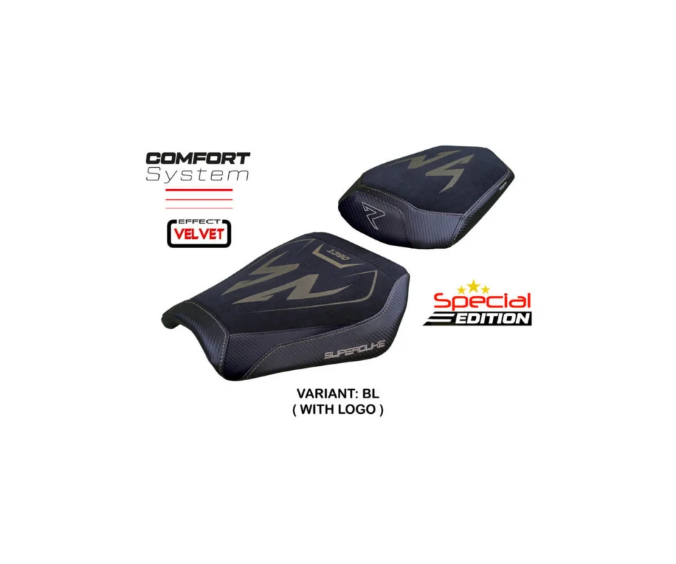 Rivestimento sella Kalix Special Velvet comfort system Nero BL + Logo TPZ Italia per KTM 1390 SuperDuke RModelli dal 2024 al 2026 KT13SDKSC-BL-1 Offerta Speciale