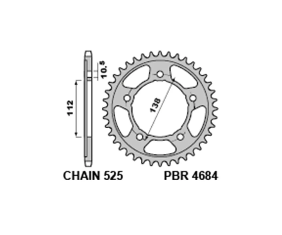 Corona in Tempera PBR Passo 525 - 45 Denti per YAMAHA MT 09Modelli dal 2019 al 2026. 4684 45 C45T Più Venduto