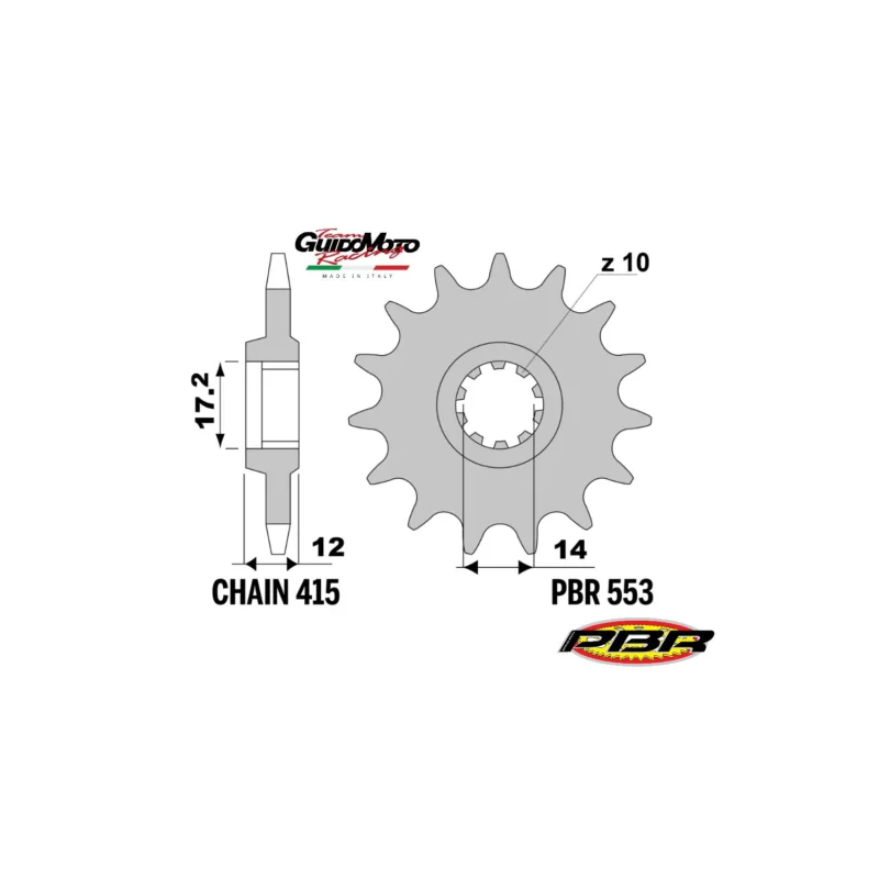 PIGNONE TRASMISSIONE Z 10 PASSO 415 CICLOMOTORI GILERA REPLICA BULLIT SIOUX PBR 5531018NC Offerta Del Giorno