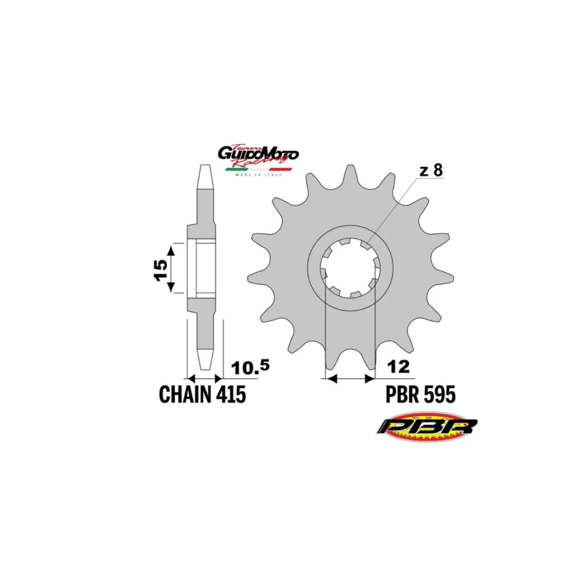 PIGNONE TRASMISSIONE Z 14 PASSO 415 CICLOMOTORI MALAGUTI APRILIA MOTORE F.MORINI PBR 5951418NC Non Perdere