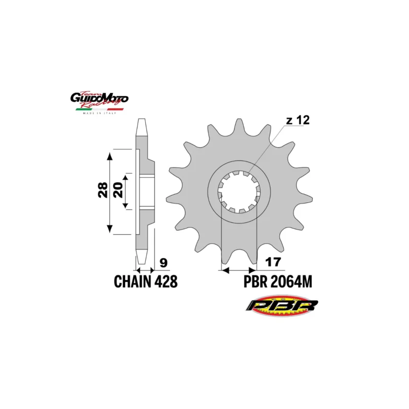 PIGNONE TRASMISSIONE Z 12 PASSO 428 CICLOMOTORI MOTORE MINARELLI AM 6 PBR 2064M1218N Spedizione Espresso